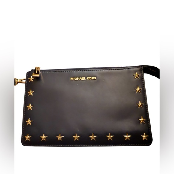 Michael Kors Leather Studded Medium Wristlet Wallet Dark Blue with Stars. - Picture 1 of 14